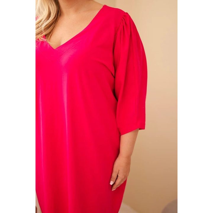 Moteriška Plus Size suknelė su kišenėmis, fuksijos spalvos