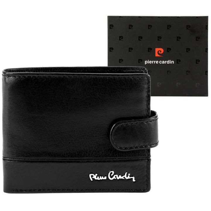 Piniginė juoda odinė su spaude kasdienai Pierre Cardin