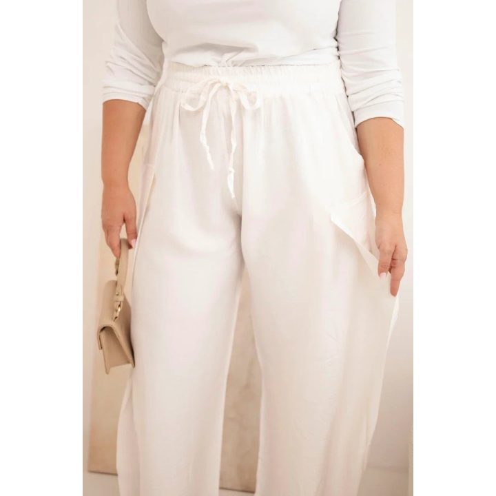 Moteriškos Plus Size medvilninės kelnės su tampriu juosmeniu, ekru