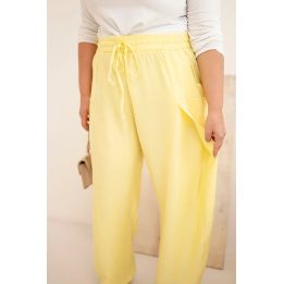Moteriškos Plus Size medvilninės kelnės su tampriu juosmeniu, geltonos