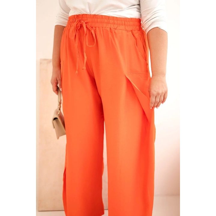 Moteriškos Plus Size medvilninės kelnės su tampriu juosmeniu, oranžinės