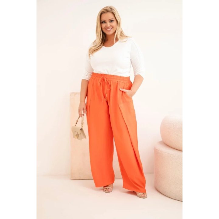 Moteriškos Plus Size medvilninės kelnės su tampriu juosmeniu, oranžinės