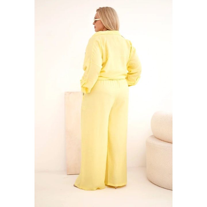 Moteriškas Plus Size komplektas su marškiniais ir plačiomis kelnėmis, geltonas