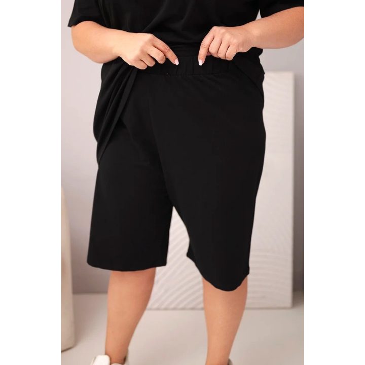 Moteriškas Plus Size medvilninis komplektas su palaidine ir šortais, juodas