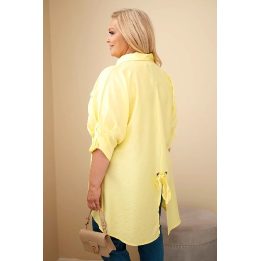 Moteriški Plus Size medvilniniai marškiniai su sagomis ir apykakle, geltoni