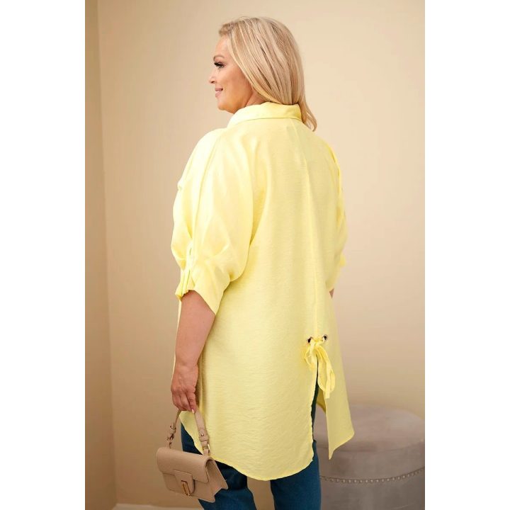 Moteriški Plus Size medvilniniai marškiniai su sagomis ir apykakle, geltoni