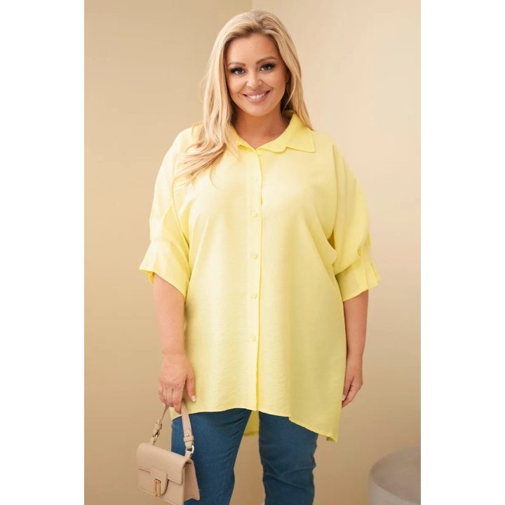 Moteriški Plus Size medvilniniai marškiniai su sagomis ir apykakle, geltoni