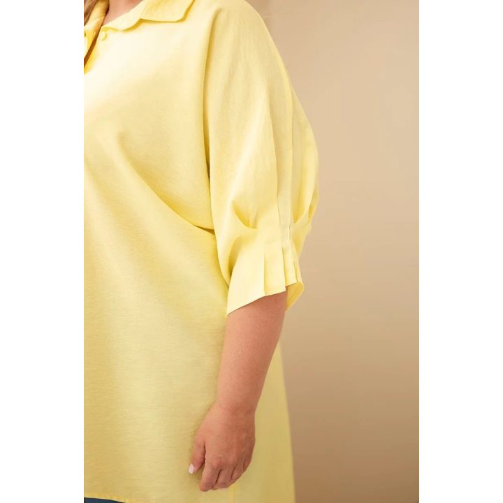 Moteriški Plus Size medvilniniai marškiniai su sagomis ir apykakle, geltoni