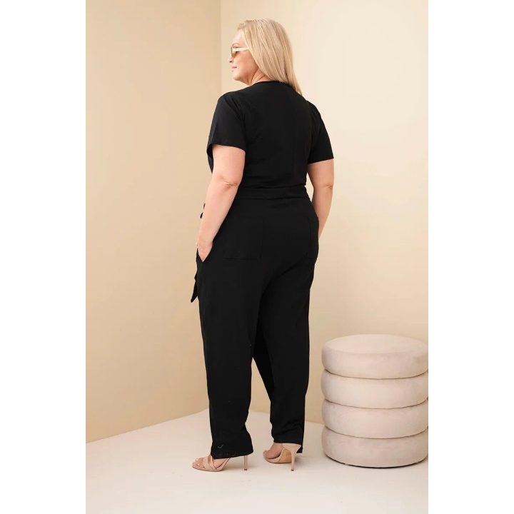 Moteriškas Plus Size kombinezonas su surišimu ties juosmeniu, juodas