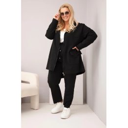 Juodas moteriškas Plus Size laisvalaikio komplektas su džemperiu ir kelnėmis