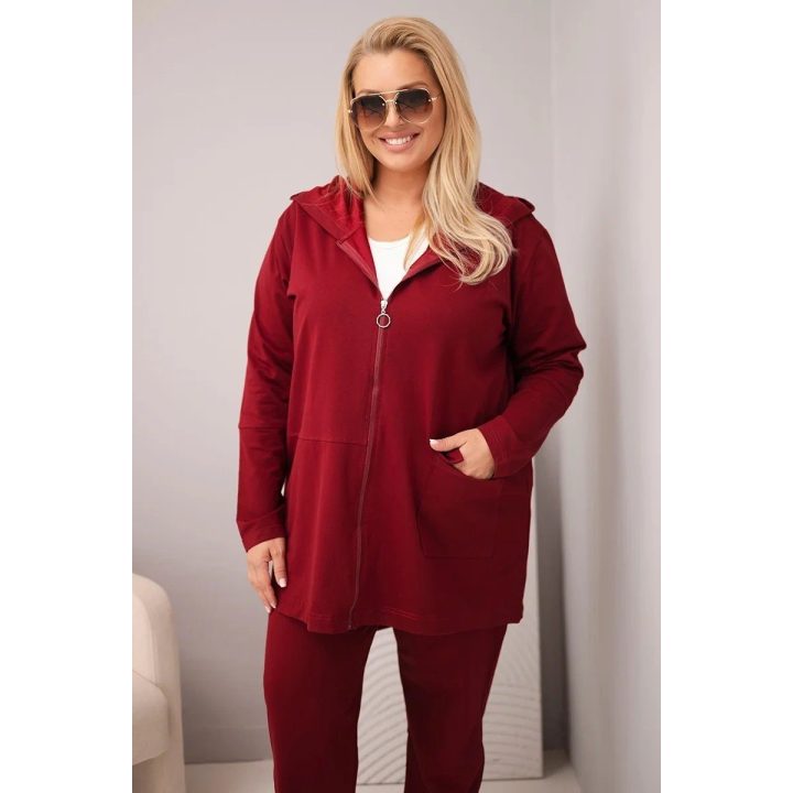Moteriškas Plus Size laisvalaikio komplektas su džemperiu ir kelnėmis, burgundiškas