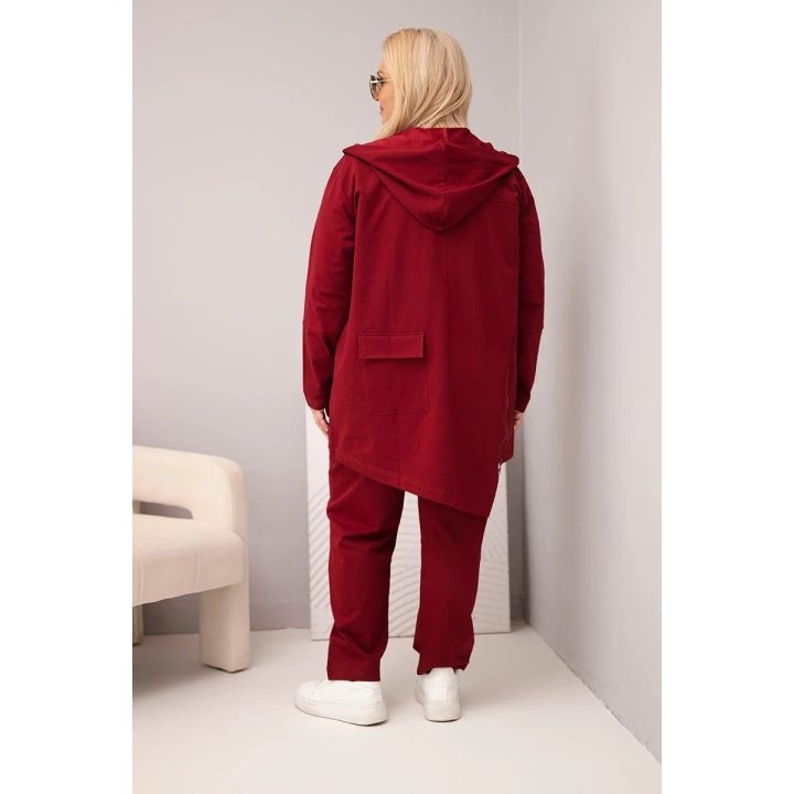 Moteriškas Plus Size laisvalaikio komplektas su džemperiu ir kelnėmis, burgundiškas