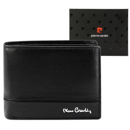 Vyriška juoda odinė piniginė su skyreliais Pierre Cardin