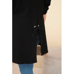 Moteriški Plus Size marškiniai iš medvilnės su sagomis ir apykakle, juodi