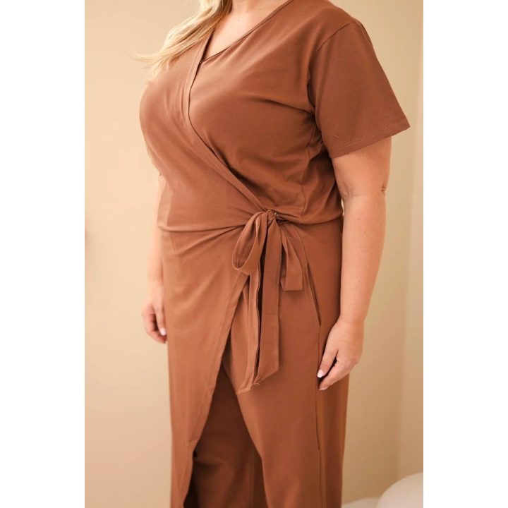 Moteriškas Plus Size kombinezonas su surišimu ties juosmeniu, smėlio ruda