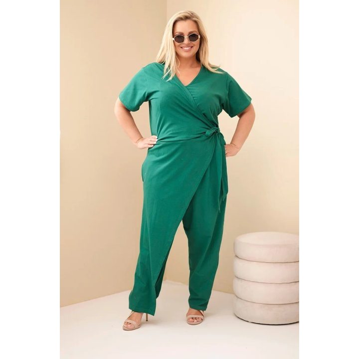 Moteriškas Plus Size kombinezonas su surišimu ties juosmeniu, žalias