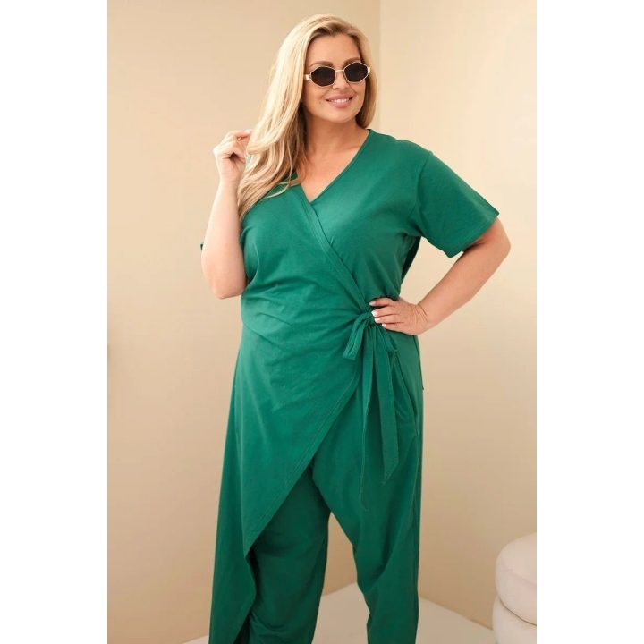Moteriškas Plus Size kombinezonas su surišimu ties juosmeniu, žalias