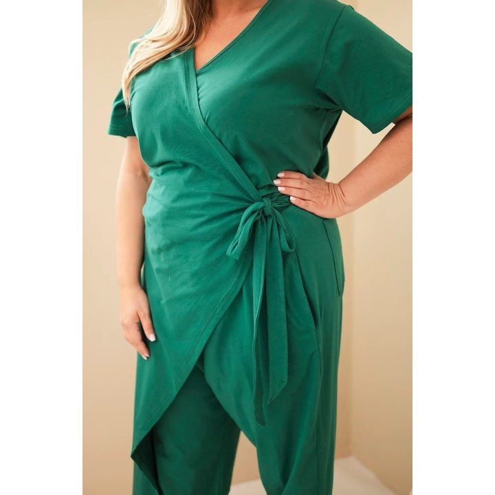 Moteriškas Plus Size kombinezonas su surišimu ties juosmeniu, žalias