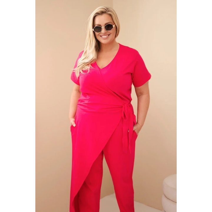 Moteriškas Plus Size kombinezonas su surišimu ties juosmeniu, fuksijos spalvos