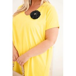 PAVADINIMAS: Moteriška Plus Size medvilninė suknelė su sage, geltona