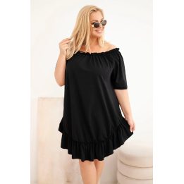 Moteriška Plus Size medvilninė suknelė su raukiniais, juoda