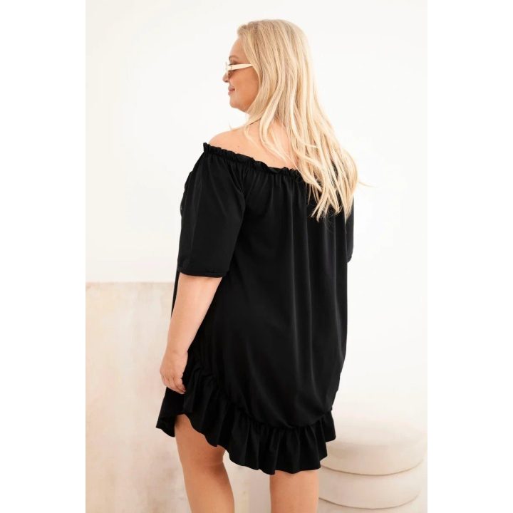 Moteriška Plus Size medvilninė suknelė su raukiniais, juoda