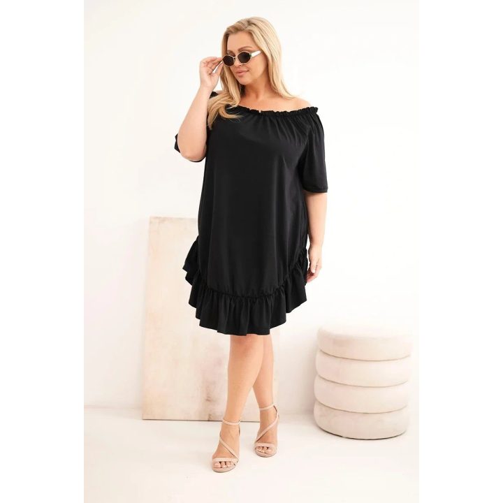 Moteriška Plus Size medvilninė suknelė su raukiniais, juoda