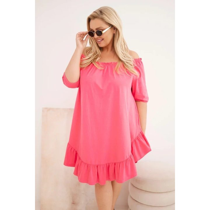 Moteriška Plus Size medvilninė suknelė su raukiniais, rožinė