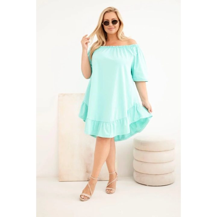 Moteriška Plus Size medvilninė suknelė su raukiniais, mėtų spalvos