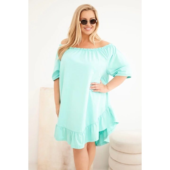Moteriška Plus Size medvilninė suknelė su raukiniais, mėtų spalvos