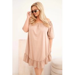 Moteriška Plus Size medvilninė suknelė su raukiniais, fango spalvos