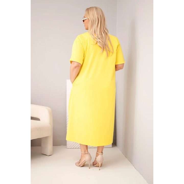 Moteriška Plus Size suknelė su V formos iškirpte, geltona
