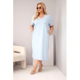 Moteriška Plus Size suknelė su V formos iškirpte, mėlyna