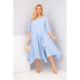 Moteriška Plus Size suknelė su asimetriniu kraštu, mėlyna