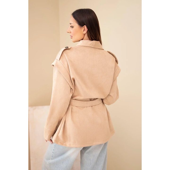 Moteriškas paltas su diržu ir epoletais, smėlio spalvos
