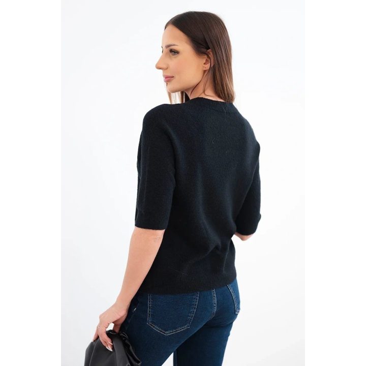 Moteriškas megztinis iš baby alpakos su trumpomis rankovėmis, juodas