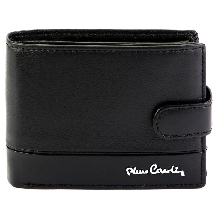 Vyriška juoda odinė piniginė su užsegimu Pierre Cardin