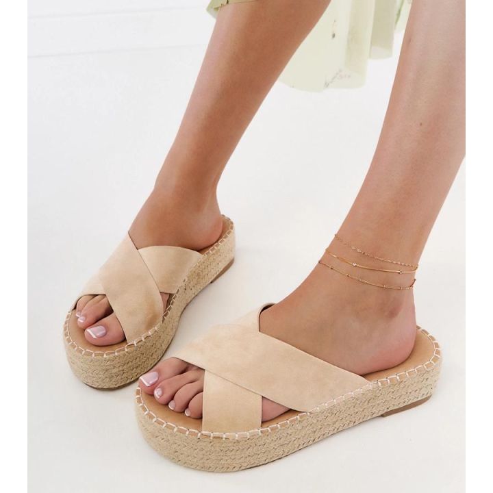 Smėlio spalvos espadrilės šlepetės su platforma Jerisa