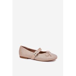 Moteriškos smėlio spalvos balerinos su dirželiu ir akutėmis