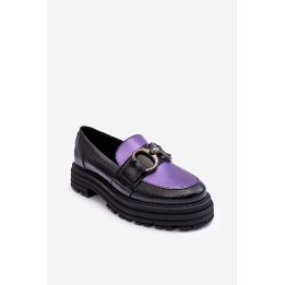 Moteriški odiniai moteriški bateliai ant plokščio kulno juodai violetinės spalvos