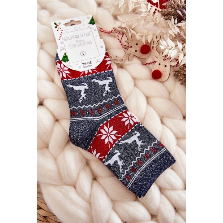 Moteriškos kalėdinės kojinės Shiny ReindeerNavy blue