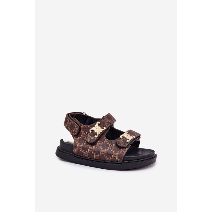 Vaikiškos rudos sandalės su lipukais ir auksinėmis detalėmis Cavina