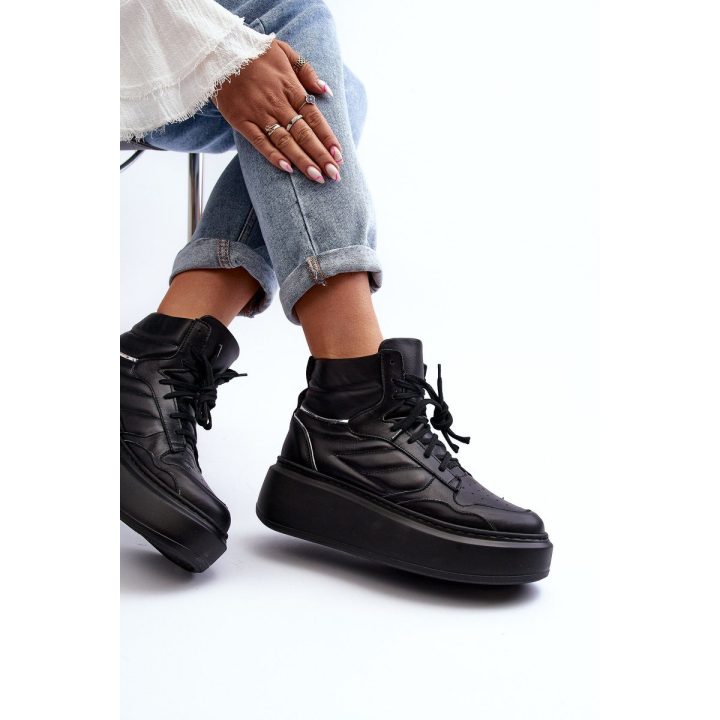 Zazoo 3392/X Moterų odiniai platforminiai sportiniai bateliai Black