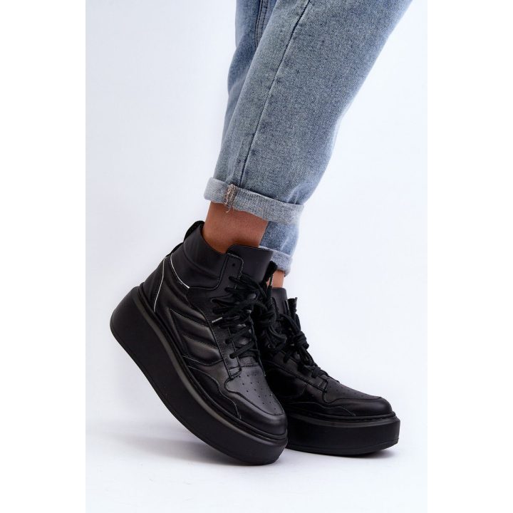 Zazoo 3392/X Moterų odiniai platforminiai sportiniai bateliai Black