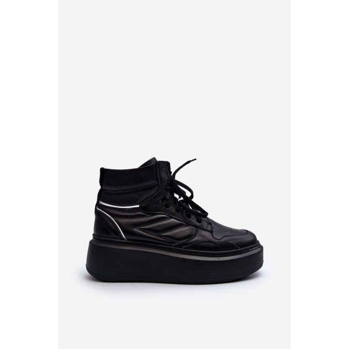 Zazoo 3392/X Moterų odiniai platforminiai sportiniai bateliai Black