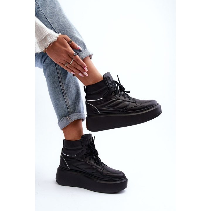 Zazoo 3392/X Moterų odiniai platforminiai sportiniai bateliai Black