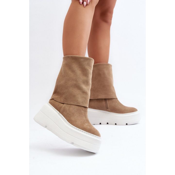 Zazoo 3410 Suede Moterų batai ant stambios platformos smėlio spalvos