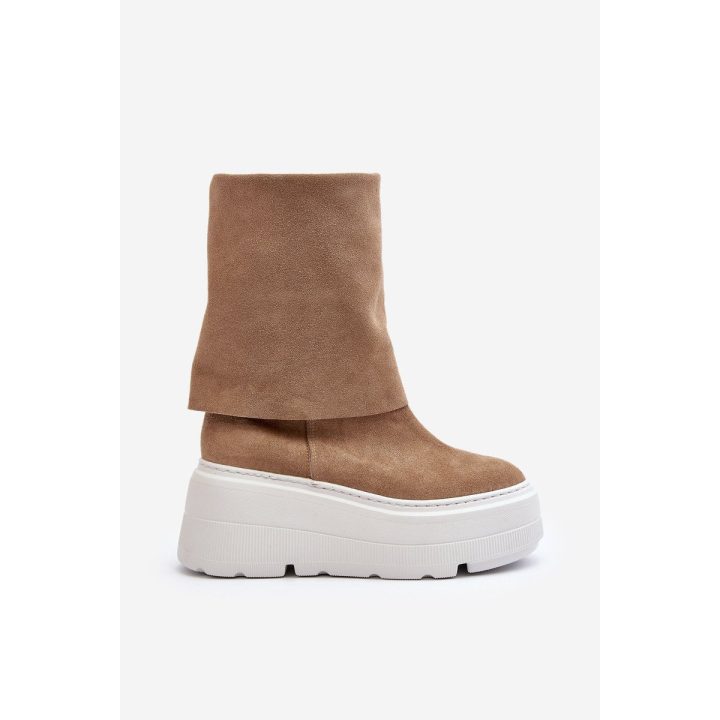 Zazoo 3410 Suede Moterų batai ant stambios platformos smėlio spalvos