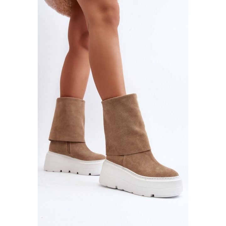 Zazoo 3410 Suede Moterų batai ant stambios platformos smėlio spalvos