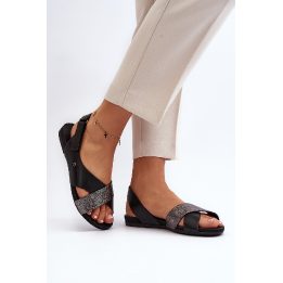 Odiniai sandalai su velcro juoda